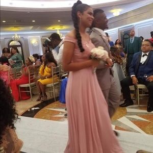 Pink laced detailed off the shoulder prom dress!